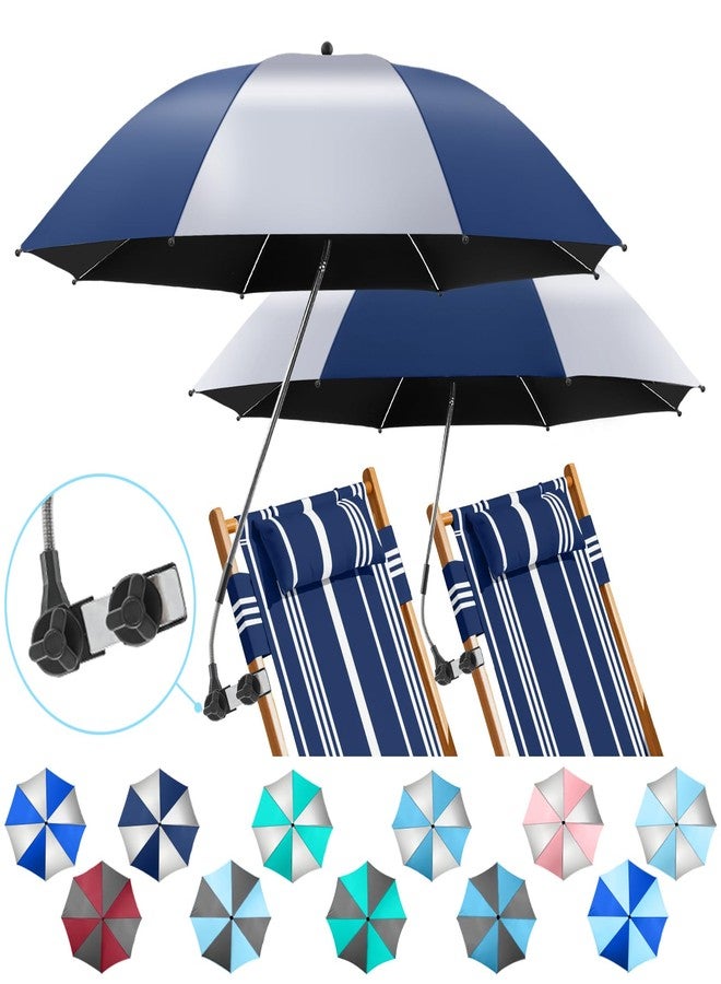NBtoUS 2 Pack Chair Beach Umbrella with 360 Universal Clamp, UPF50+ Umbrella Outdoor Patio Sun Protection for Chairs, Beach &Patio Use(ink blue/silvery, Not Include Chair) - Image 1