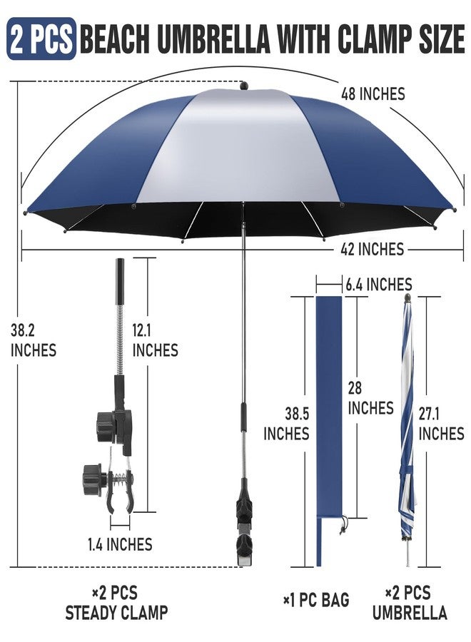 NBtoUS 2 Pack Chair Beach Umbrella with 360 Universal Clamp, UPF50+ Umbrella Outdoor Patio Sun Protection for Chairs, Beach &Patio Use(ink blue/silvery, Not Include Chair) - Image 4