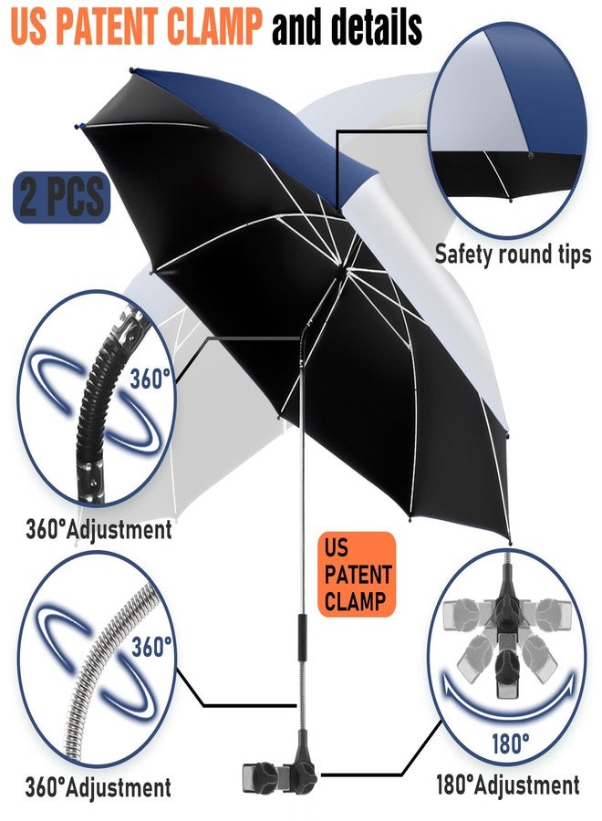 NBtoUS 2 Pack Chair Beach Umbrella with 360 Universal Clamp, UPF50+ Umbrella Outdoor Patio Sun Protection for Chairs, Beach &Patio Use(ink blue/silvery, Not Include Chair) - Image 3
