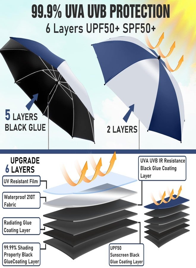 NBtoUS 2 Pack Chair Beach Umbrella with 360 Universal Clamp, UPF50+ Umbrella Outdoor Patio Sun Protection for Chairs, Beach &Patio Use(ink blue/silvery, Not Include Chair) - Image 2