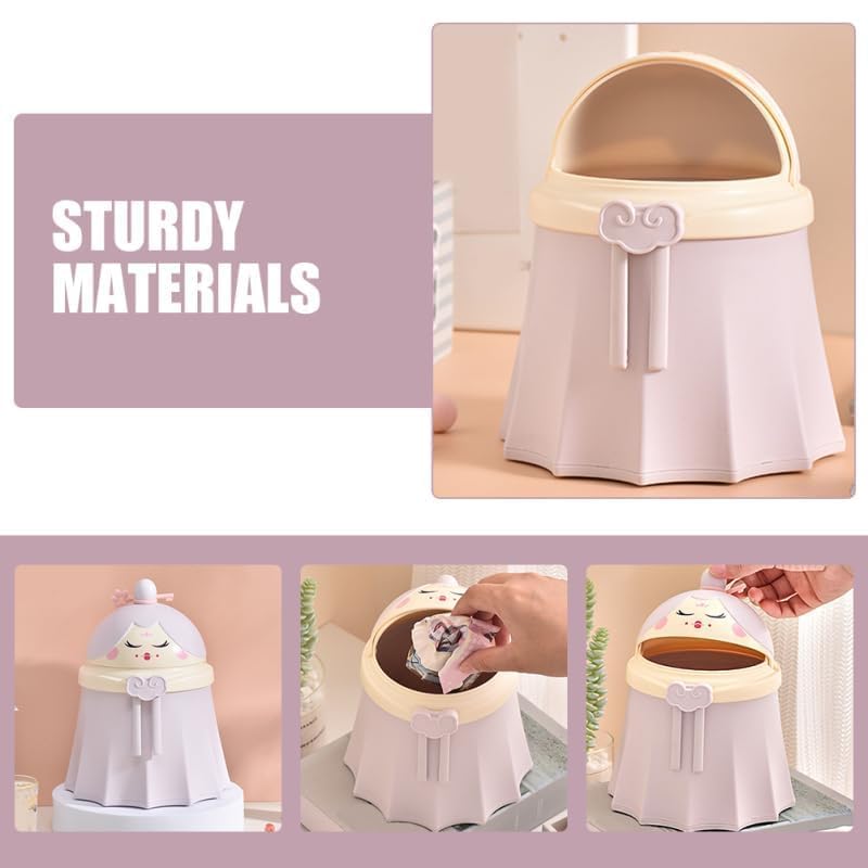 NGEL Cute Princess Shaped Desktop Dustbin Mini Kawaii Tabletop Trash Can With Lid Countertop Wastebasket for Study Table Bathroom Bedroom Home Kitchen Pack Of 1 Dustbin Blue - Image 5