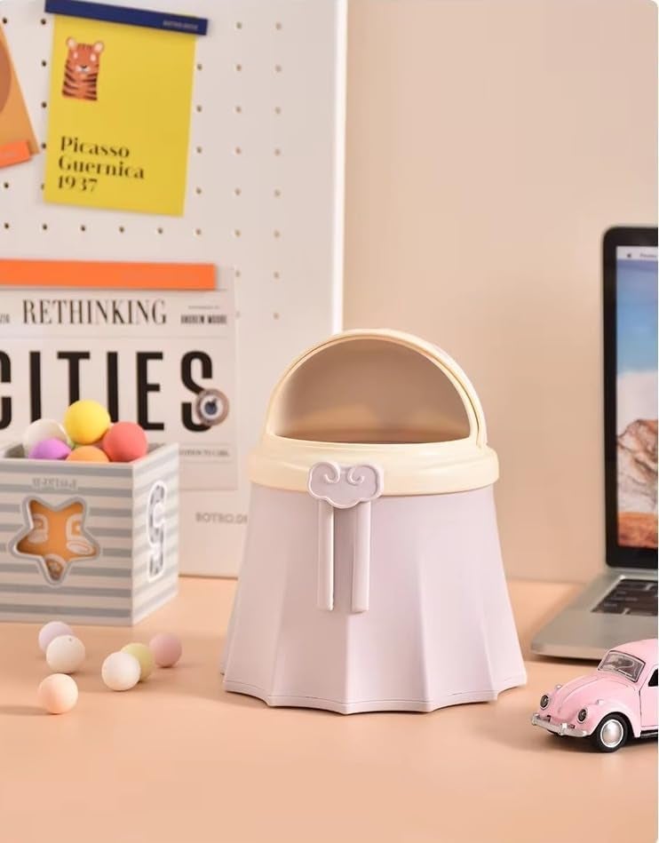 NGEL Cute Princess Shaped Desktop Dustbin Mini Kawaii Tabletop Trash Can With Lid Countertop Wastebasket for Study Table Bathroom Bedroom Home Kitchen Pack Of 1 Dustbin Blue - Image 3