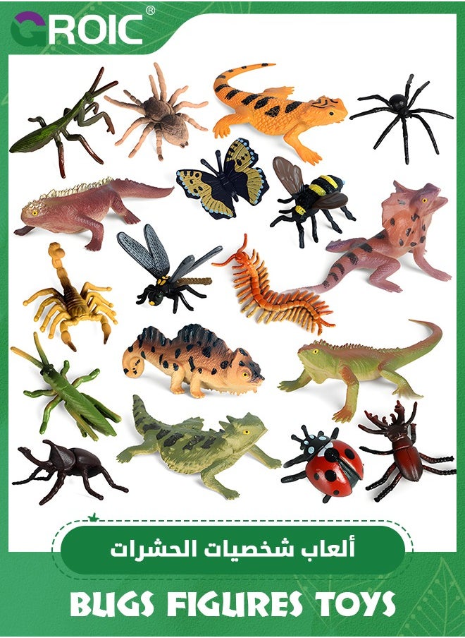 GROIC 18PCS Realistic Bugs Figures Toys,Plastic Insects Figurines Set with Bee Beetle Mantis Spider Ladybug Butterfly Scorpion,Party Favor School Project Gift for Kids Toddlers  - Image 1