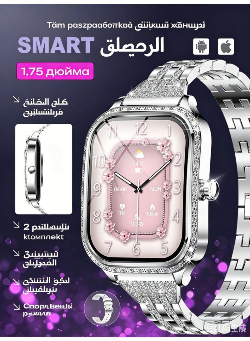 ساعة ذكية فاخرة للأعمال النسائية، شاشة HD بحجم 1.75 بوصة، مكالمات بلوتوث، مقاومة للماء IP68 - Image 1