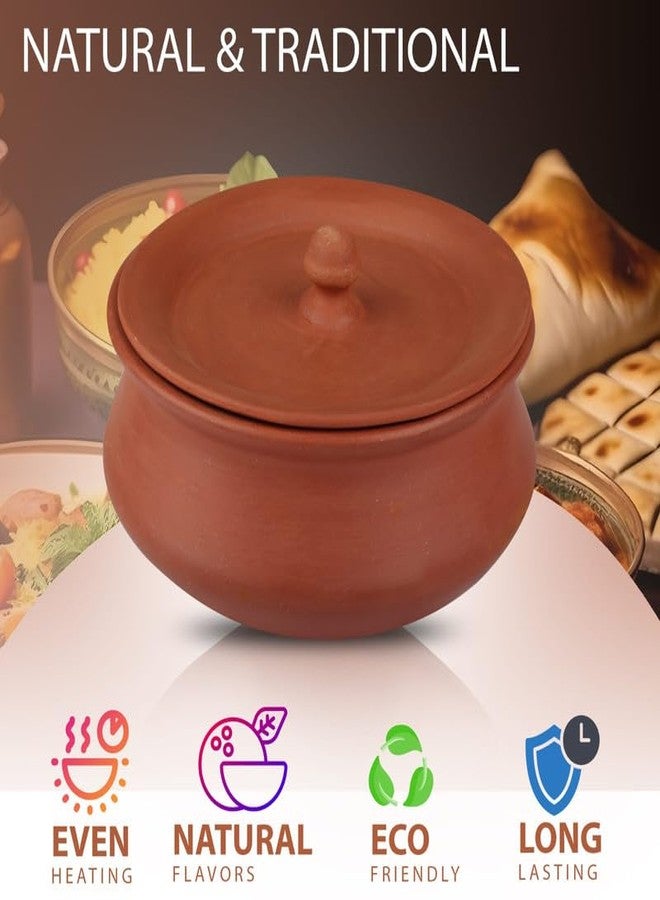 Bhanvi 850ml Authentic Terracotta Clay Curd Pot with Lid for Cooking, Storage & Sprouts | Handcrafted Earthenware (D2) - Image 3
