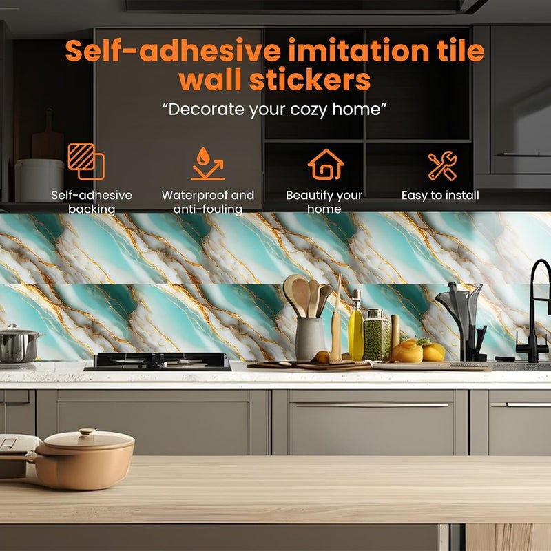 KASTWAVE Marble Wall Tile Stickers 60x30cm, 10pcs Thickened Waterproof PVC Peel and Stick Self Adhesive Removable Wall Panels for Kitchen Bathroom Living Room Bedroom Splashback (Type D) - Image 4