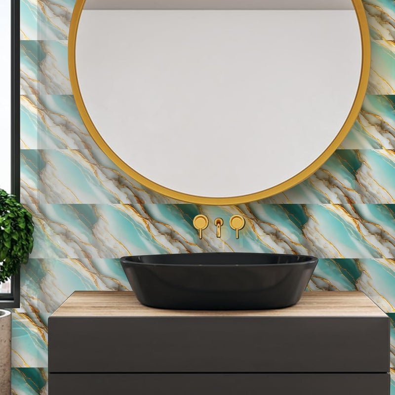 KASTWAVE Marble Wall Tile Stickers 60x30cm, 10pcs Thickened Waterproof PVC Peel and Stick Self Adhesive Removable Wall Panels for Kitchen Bathroom Living Room Bedroom Splashback (Type D) - Image 2