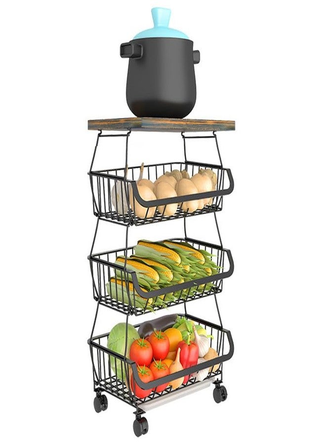 ISWEES Fruit Vegetable Basket for Kitchen, 4 Tier Stackable Fruit Vegetable Storage Baskets with Lockable Wheels, Metal Wire Storage Basket Organizer Baskets for Kitchen, Pantry, Bathroom - Image 4