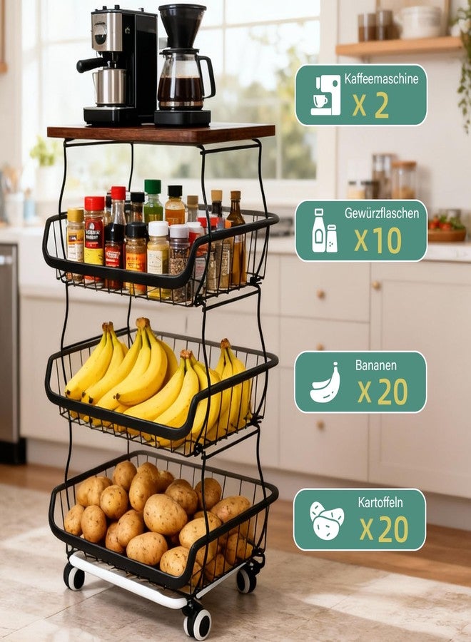 ISWEES Fruit Vegetable Basket for Kitchen, 4 Tier Stackable Fruit Vegetable Storage Baskets with Lockable Wheels, Metal Wire Storage Basket Organizer Baskets for Kitchen, Pantry, Bathroom - Image 5