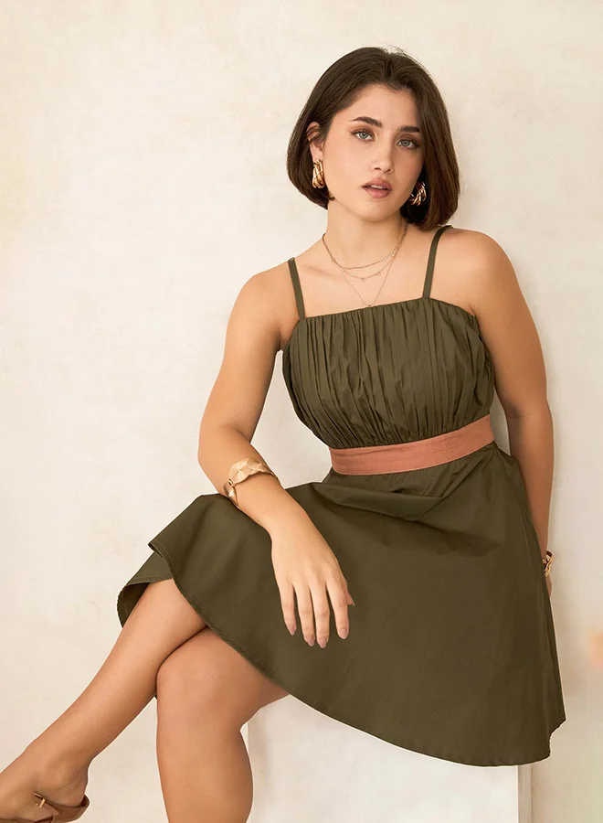 Virgio VIRGIO 100% Cotton Strappy Colour Blocked Waist Dress