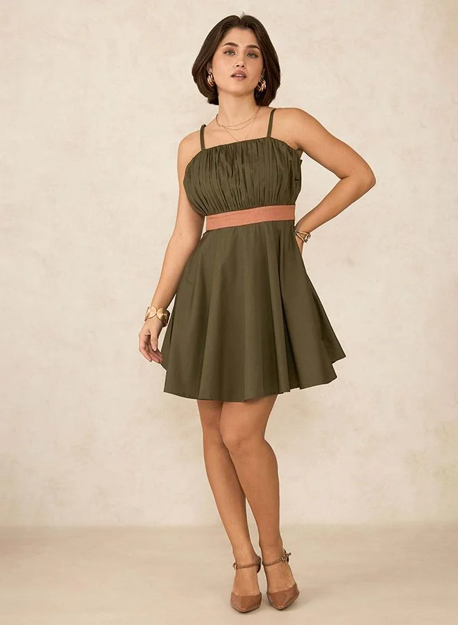 Virgio VIRGIO 100% Cotton Strappy Colour Blocked Waist Dress