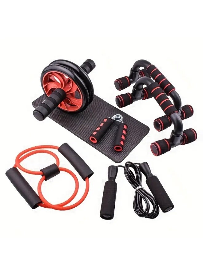7 Pcs AB Wheel Roller Kit with Push-Up Bar, Knee Mat, Jump Rope and Hand Gripper - Home Gym Workout for Men Women Core Strength & Abdominal Exercis - Image 1