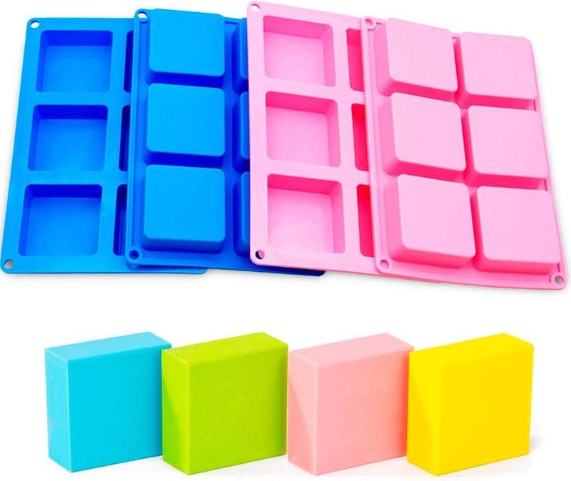 Leawall Silicone Square soap Making Mould 1pc 6 Cavity soap Mould Baking, Cake Decorating, ice Cube, Jelly, Candles Ice Cube Tray(1 Pc,Multicolor) - Image 2
