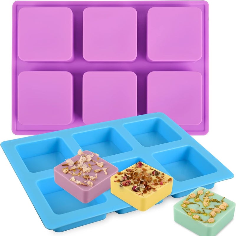 Leawall Silicone Square soap Making Mould 1pc 6 Cavity soap Mould Baking, Cake Decorating, ice Cube, Jelly, Candles Ice Cube Tray(1 Pc,Multicolor) - Image 1