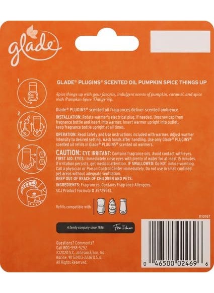 Glade Glade PlugIns Refills Air Freshener Scented and Essential Oils for Home and Bathroom Pumpkin Spice Things Up 134 Fl Oz 2 Count  - Image 3