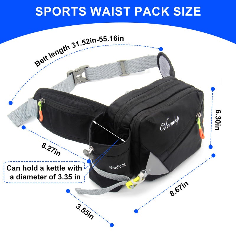 Vnmkp Waist Pack with Water Bottle Holder for Men and Women for Running Climbing Hiking Fitness Cycling and Other Outdoor Sports (Blueï¼‰ (Black) - Image 2