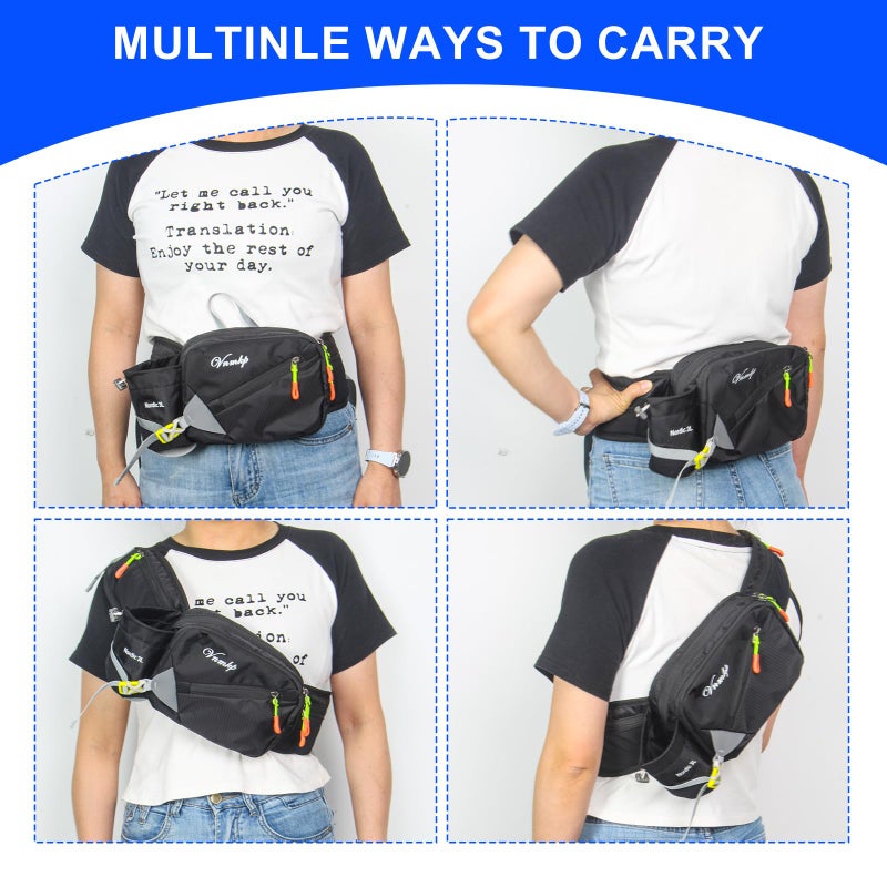 Vnmkp Waist Pack with Water Bottle Holder for Men and Women for Running Climbing Hiking Fitness Cycling and Other Outdoor Sports (Blueï¼‰ (Black) - Image 5