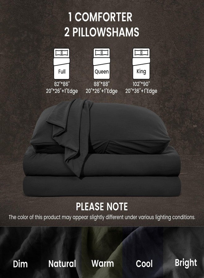 SLEEP ZONE King Size Comforter Set, Duvet Insert with Natural Wrinkle Texture, Cotton-Linen Feel, Lightweight and Breathable Fluffy Bedding Sets with 1 Comforter and 2 Pillow Shams (Washed Black) - Image 5