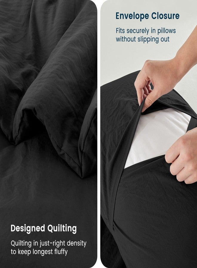 SLEEP ZONE King Size Comforter Set, Duvet Insert with Natural Wrinkle Texture, Cotton-Linen Feel, Lightweight and Breathable Fluffy Bedding Sets with 1 Comforter and 2 Pillow Shams (Washed Black) - Image 4