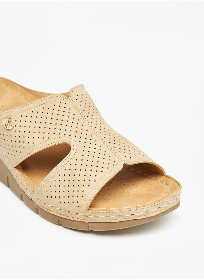 Le Confort Textured Slip-On Sandals with Wedge Heels  - Image 4