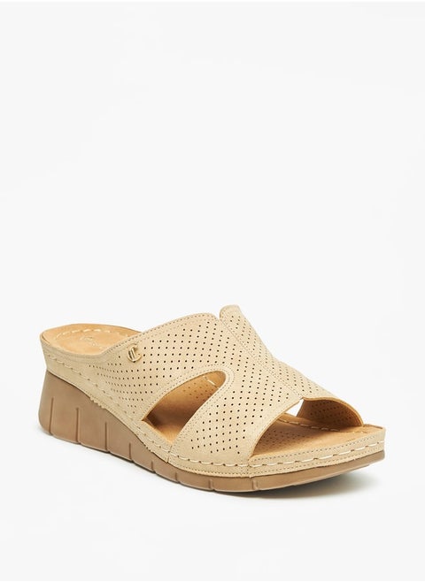 Textured Slip-On Sandals with Wedge Heels