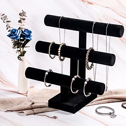 Pengup 3 Tier Bracelet Holder,Bracelet Display Stand,Black Velvet Jewelry Organizer Displays for Necklace Scrunchies Watches Hair Ties. - Image 3
