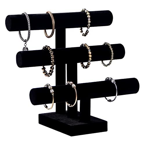 Pengup 3 Tier Bracelet Holder,Bracelet Display Stand,Black Velvet Jewelry Organizer Displays for Necklace Scrunchies Watches Hair Ties. - Image 2