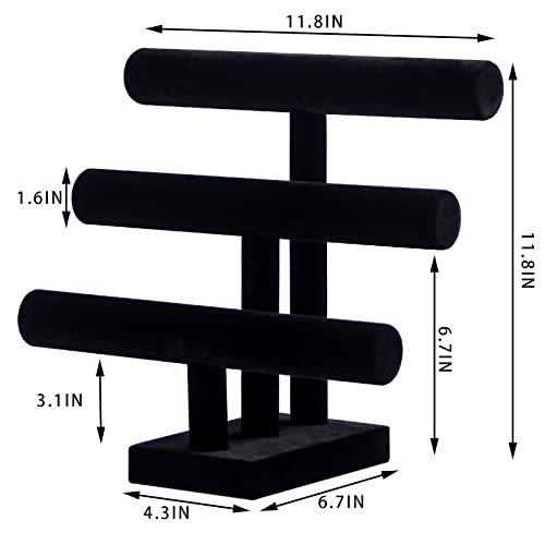 Pengup 3 Tier Bracelet Holder,Bracelet Display Stand,Black Velvet Jewelry Organizer Displays for Necklace Scrunchies Watches Hair Ties. - Image 5