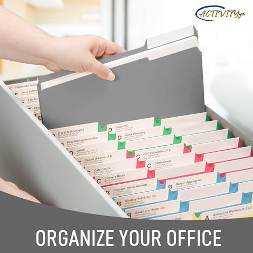 ACTIVITYYA Grey File Folders, 1/3-Cut Tabs, Letter Size, 12-Pack – Durable Office Filing Folders for Documents, Papers, and Organization - Image 4