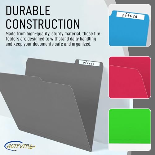 ACTIVITYYA Grey File Folders, 1/3-Cut Tabs, Letter Size, 12-Pack – Durable Office Filing Folders for Documents, Papers, and Organization - Image 5