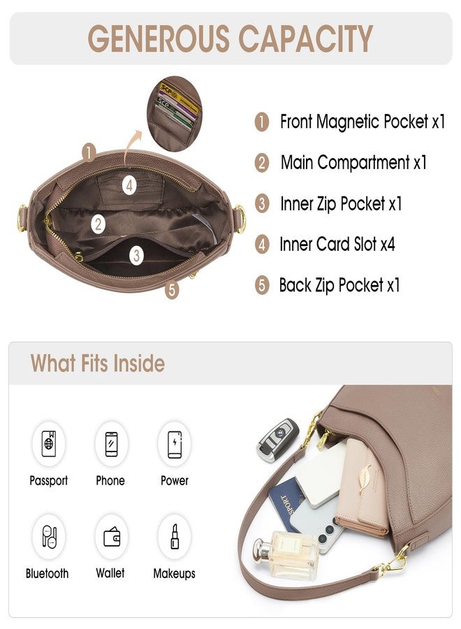 Kattee Leather Crossbody Bags for Women, Small Purses and Handbags, Soft Hobo Shoulder Satchel with Zipper Closure, Khaki - Image 4
