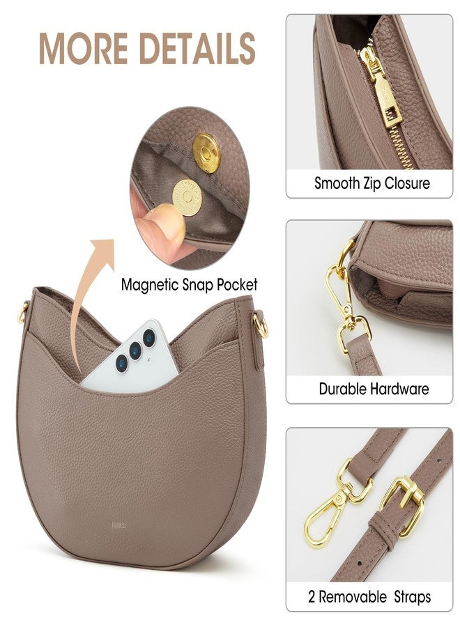 Kattee Leather Crossbody Bags for Women, Small Purses and Handbags, Soft Hobo Shoulder Satchel with Zipper Closure, Khaki - Image 5