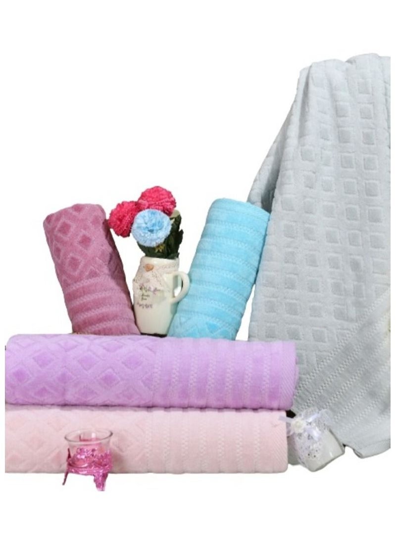 4 Pcs Bath Towel Set 100% Pure Cotton Premimum Quality Home Collection,Light Pink,Light Purple,Aqua Blue,Maroon - Image 2