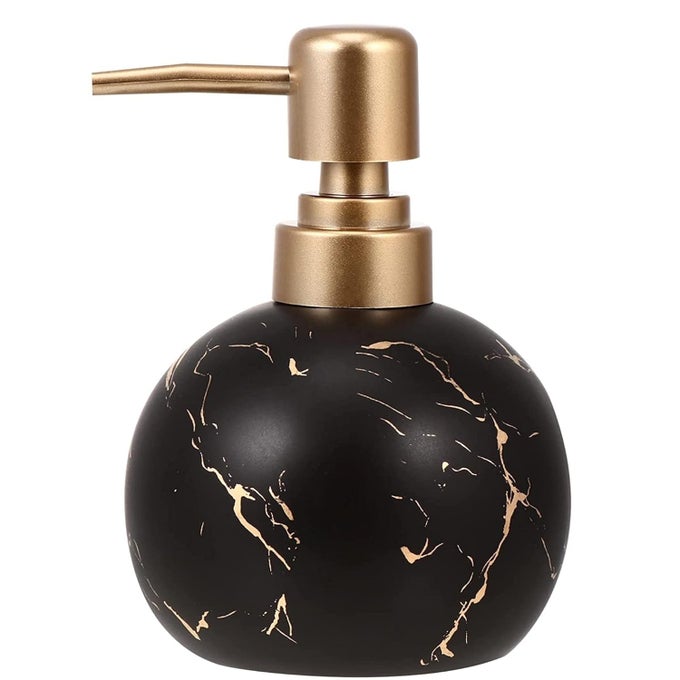 SPHERICAL SOAP DISPENSER WITH PUMP, ITALIAN MARBLE PATTERN DISPENSAR BOTTLE FOR LIQUID SOAP, HOMEMADE LOTIONS AND ESSENTIAL OIL, 300ML