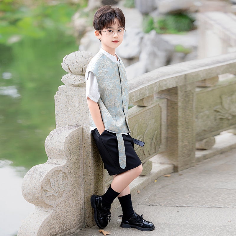 Boys' New Chinese-Style Hanfu Tang Suit Children'S National Style Embroidered Vest Set For Hosting And Runway Performances - Image 3