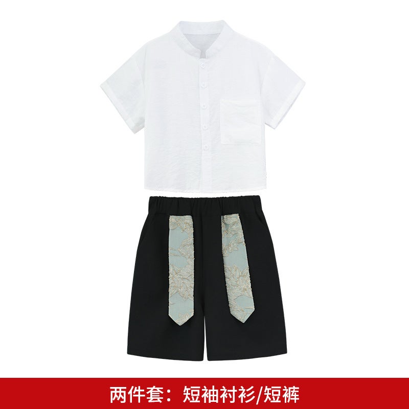 Boys' New Chinese-Style Hanfu Tang Suit Children'S National Style Embroidered Vest Set For Hosting And Runway Performances - Image 1