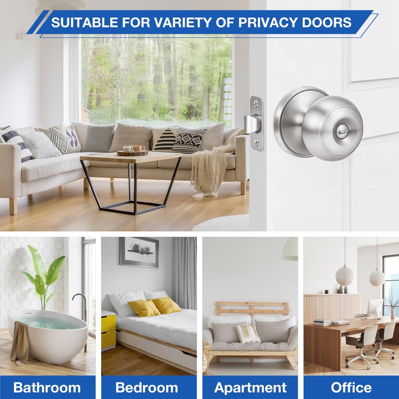Plustool 10 Pack Brushed Nickel Door Knobs,Privacy Door Knob with Lock, Interior Doorknobs Silver, Keyless Door Locks Set for Bedrooms Bathrooms, Reversible for Left/Right Door Handle - Image 4