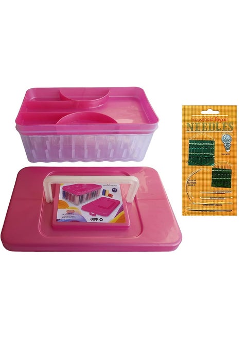 DAIDSUKE Heavy Plastic 90 Degree 45 Reels Storage Sewing Organizer Rectangular Tailoring Accessories Box with 27 Needle Kit Free Empty Big Size Box 45 Spools Tailor kit Multi Color