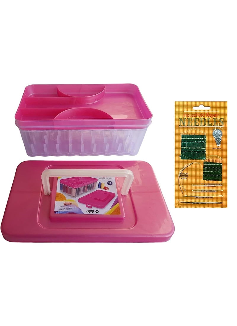 DAIDSUKE Heavy Plastic 90 Degree 45 Reels Storage Sewing Organizer Rectangular Tailoring Accessories Box with 27 Needle Kit Free Empty Big Size Box 45 Spools Tailor kit Multi Color