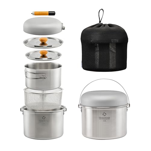 Thous Winds Camping Cookware Set 304 Stainless Steel Camping Cooking Set Campfire Pots and Pans with Storage Bag for Outdoor Camping Kitchen Picnic Cooking - Image 1