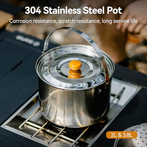 Thous Winds Camping Cookware Set 304 Stainless Steel Camping Cooking Set Campfire Pots and Pans with Storage Bag for Outdoor Camping Kitchen Picnic Cooking - Image 3