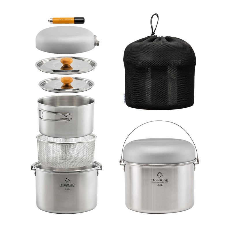 Thous Winds Camping Cookware Set 304 Stainless Steel Camping Cooking Set Campfire Pots and Pans with Storage Bag for Outdoor Camping Kitchen Picnic Cooking - Image 2