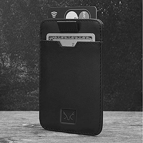 AL FASCINO Leather Credit Card Holder -Slim Minimalist Front Pocket RFID Blocking Leather Wallets for Men Women (Jet Black) - Image 4