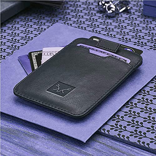 AL FASCINO Leather Credit Card Holder -Slim Minimalist Front Pocket RFID Blocking Leather Wallets for Men Women (Jet Black) - Image 3