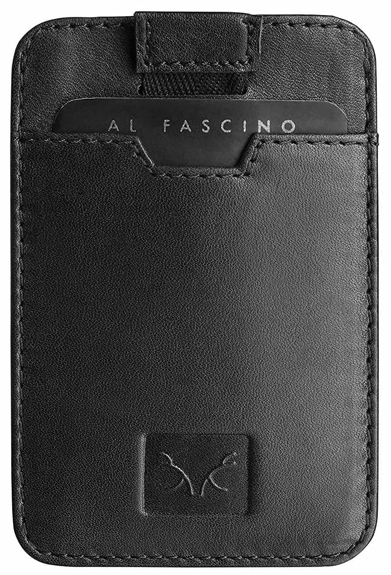 AL FASCINO Leather Credit Card Holder -Slim Minimalist Front Pocket RFID Blocking Leather Wallets for Men Women (Jet Black) - Image 1