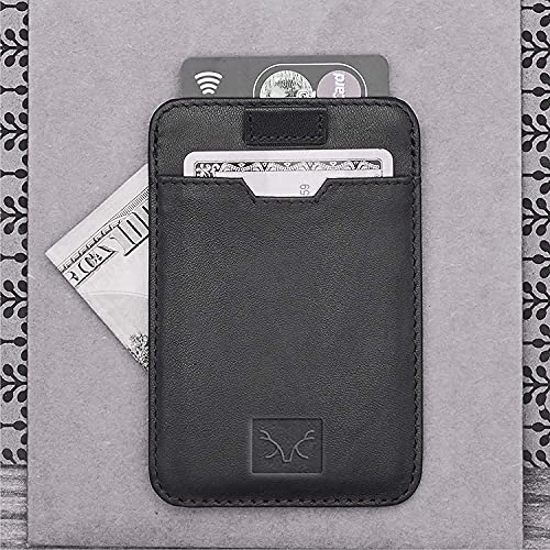 AL FASCINO Leather Credit Card Holder -Slim Minimalist Front Pocket RFID Blocking Leather Wallets for Men Women (Jet Black) - Image 5