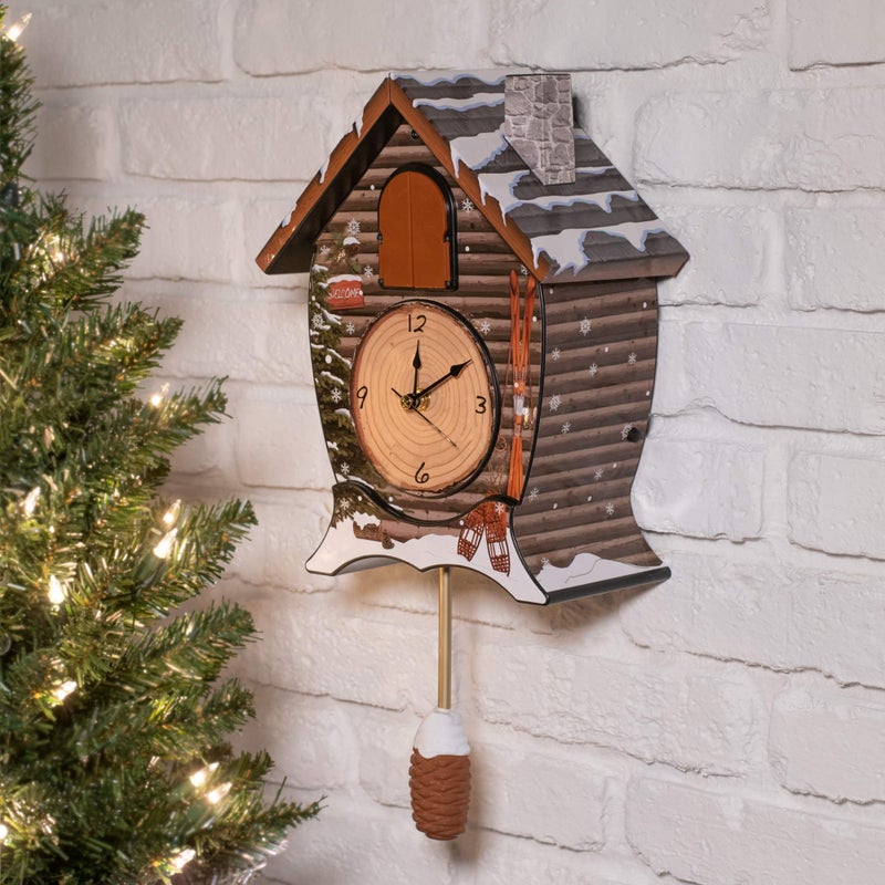 Mark Feldstein & Associates Mark Feldstein Snowy Cabin Singing Cardinal Tabletop Wall Sound Christmas Cuckoo Clock 14x10 - Image 2