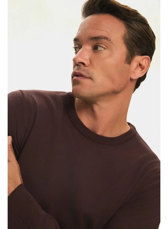 JUNE June Men Regular Fit Crew Neck Basic Knitwear Sweater Brown