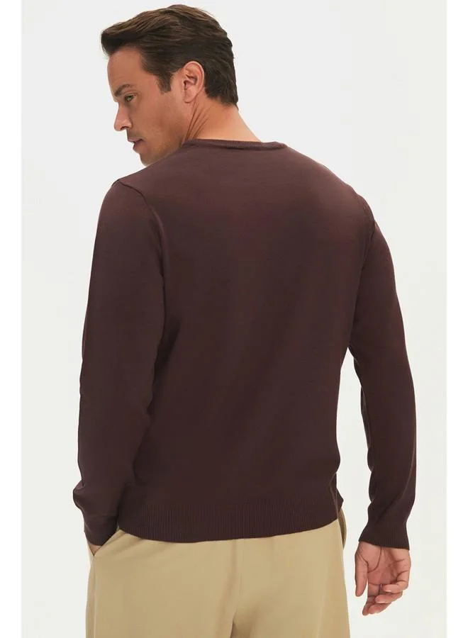 JUNE June Men Regular Fit Crew Neck Basic Knitwear Sweater Brown