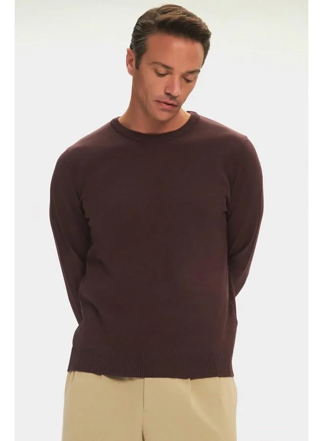 JUNE June Men Regular Fit Crew Neck Basic Knitwear Sweater Brown
